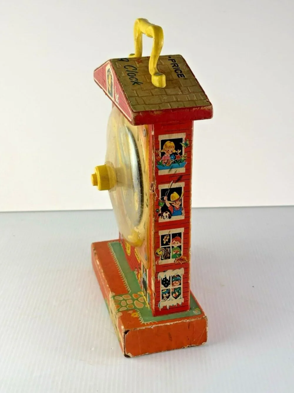 Vintage Fisher Price Music Box Teaching Clock 998 Wooden Toy As is
